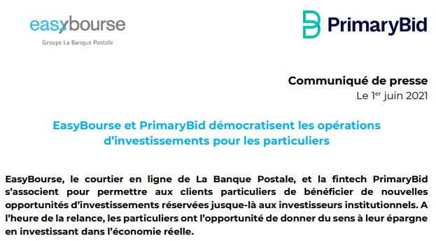 EasyBourse et PrimaryBid démocratisent les opérations d’investissements pour les particuliers