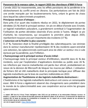 Panorama de la menace cyber, le rapport 2023 des chercheurs d’IBM X-Force  Cliquez pour agrandir Panorama de la menace cyber, le rapport 2023 des chercheurs d’IBM X-Force  Cliquez pour agrandir