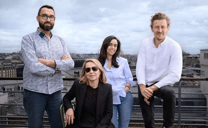 De gauche à droite :  Benoit Martinet – CTO, Nathalie Beslay – CEO et co-fondatrice, Isabelle Perl – CSMO, Côme Sauzay – COO et co-fondateur