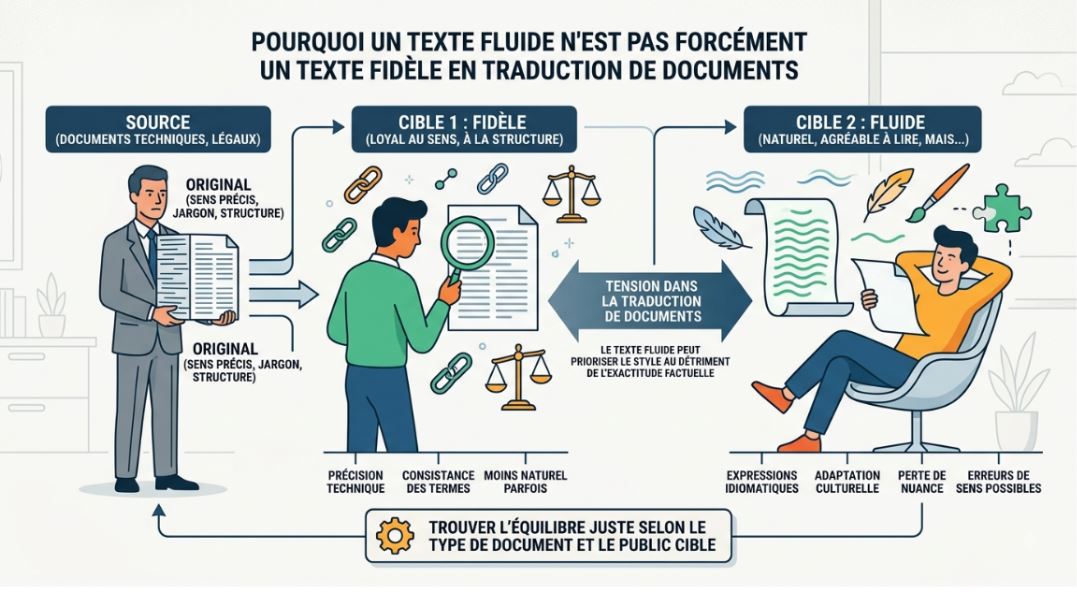 Pourquoi un Texte Fluide N'est Pas Forcément un Texte Fidèle en Traduction de Documents