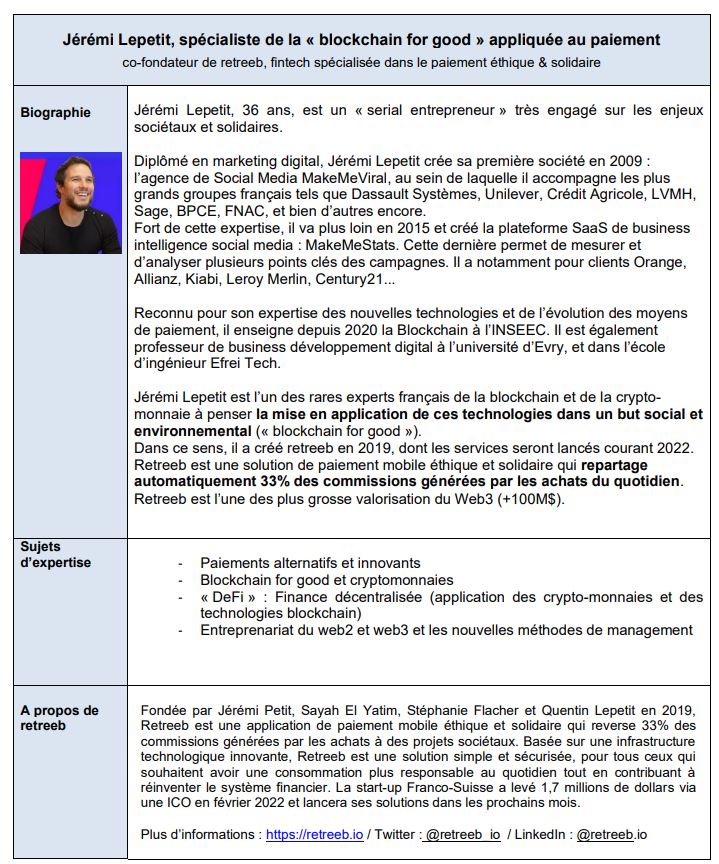 Retreeb choisit UNITLIFE comme partenaire de sa future offre de paiement éthique et solidaire