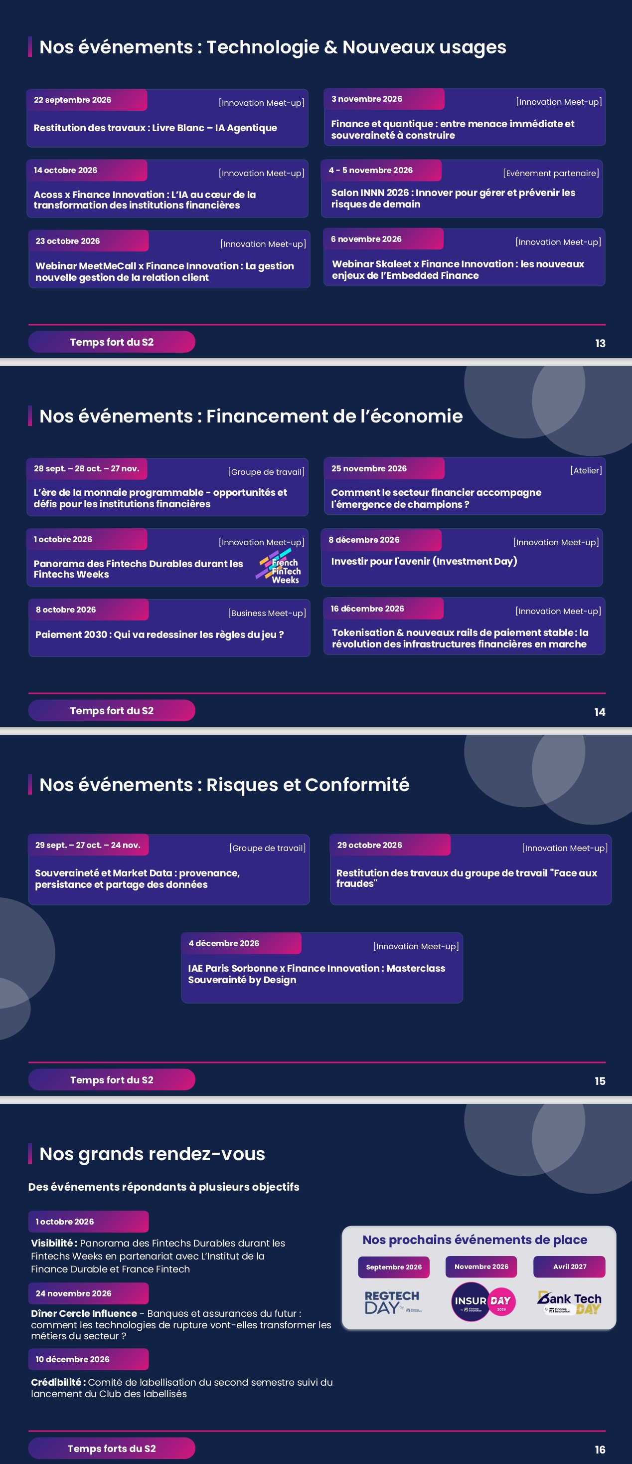Finance Innovation présente son calendrier du 2ème semestre 2026